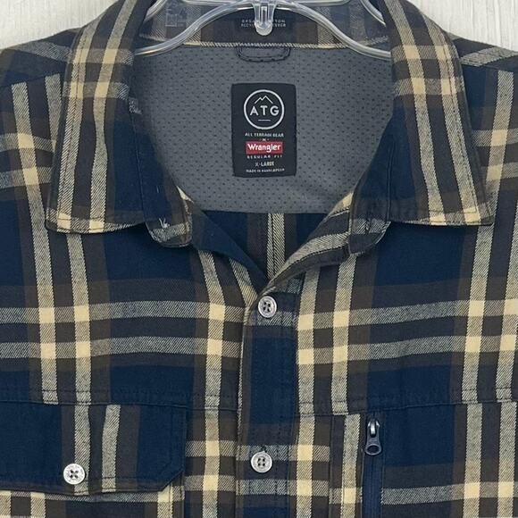 Wrangler ATG all-terrain gear men’s XL regular fit brown/blue plaid cotton/poly - Picture 4 of 8